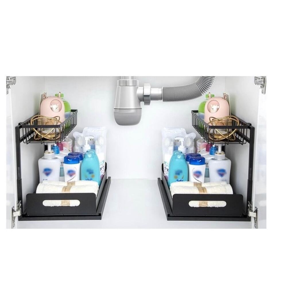 MirthMood Under Sink Organizers,2 Pack Height Adjustable L-Shape Organizer